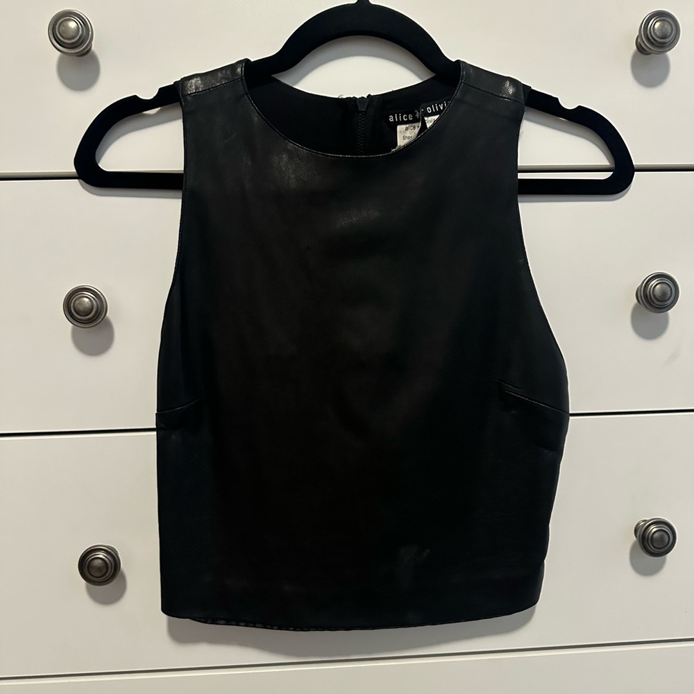 Leather Alice + Olivia Black Top - Picture 1 of 4